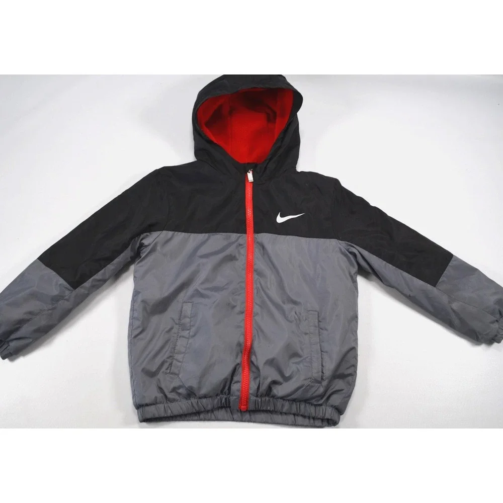 Nike Boys Hooded Gray Black Jacket Fleece Lining Size L / 6-7  Years  JUST DO IT